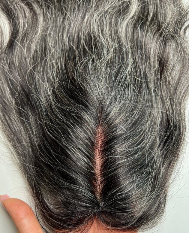 Salt & Pepper Faux Scalp – Lace Base | Grey Human Hair Topper